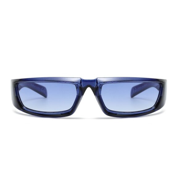 Women Sunglasses Fashion Blue‎ Frame Shield Retro Running Shades Celebrity Model - Picture 3 of 3